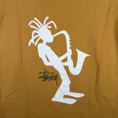 Vintage Stussy Shirt Mens Large Yellow 90s Skate Surf Saxophone