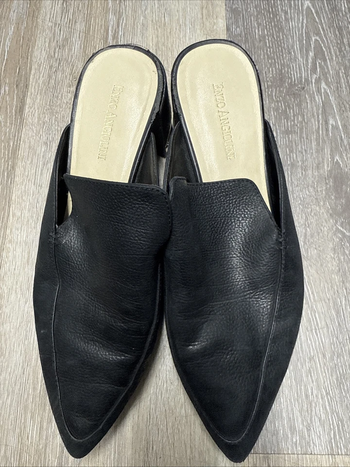 Enzo Angiolini Puntera Almendra Cuero Negro Sólido Talla 8.5M Bloque Tacón Sin Cordones Foto 2 de 4
