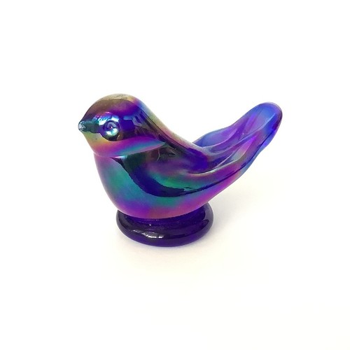 Leo Ward Art Glass Bird Rainbow Iridescent Carnival Cobalt Bluebird of Happiness