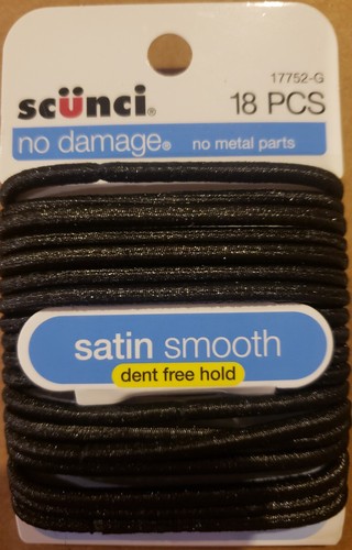 Scunci Satin Smooth No-Damage Hair Elastics, Medium Hold, Black, 18-Pieces - Picture 1 of 1