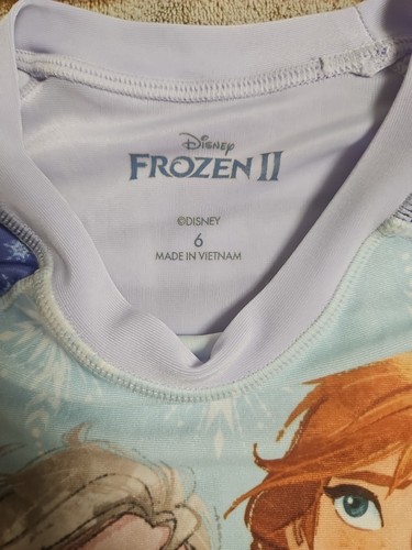 Disney Frozen 2 Girls Short Sleeve Purple Swimshirt Swimwear One Piece Size 6 - Picture 2 of 4