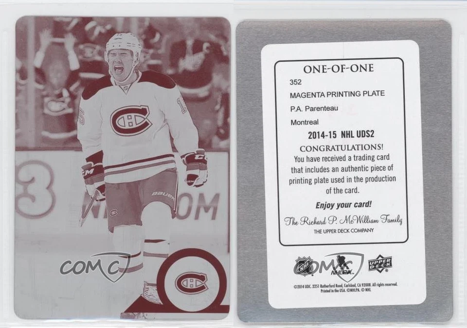 2014-15 Upper Deck Printing Plate Magenta 1/1 PA Parenteau #352 1p3 - Image 3 of 3