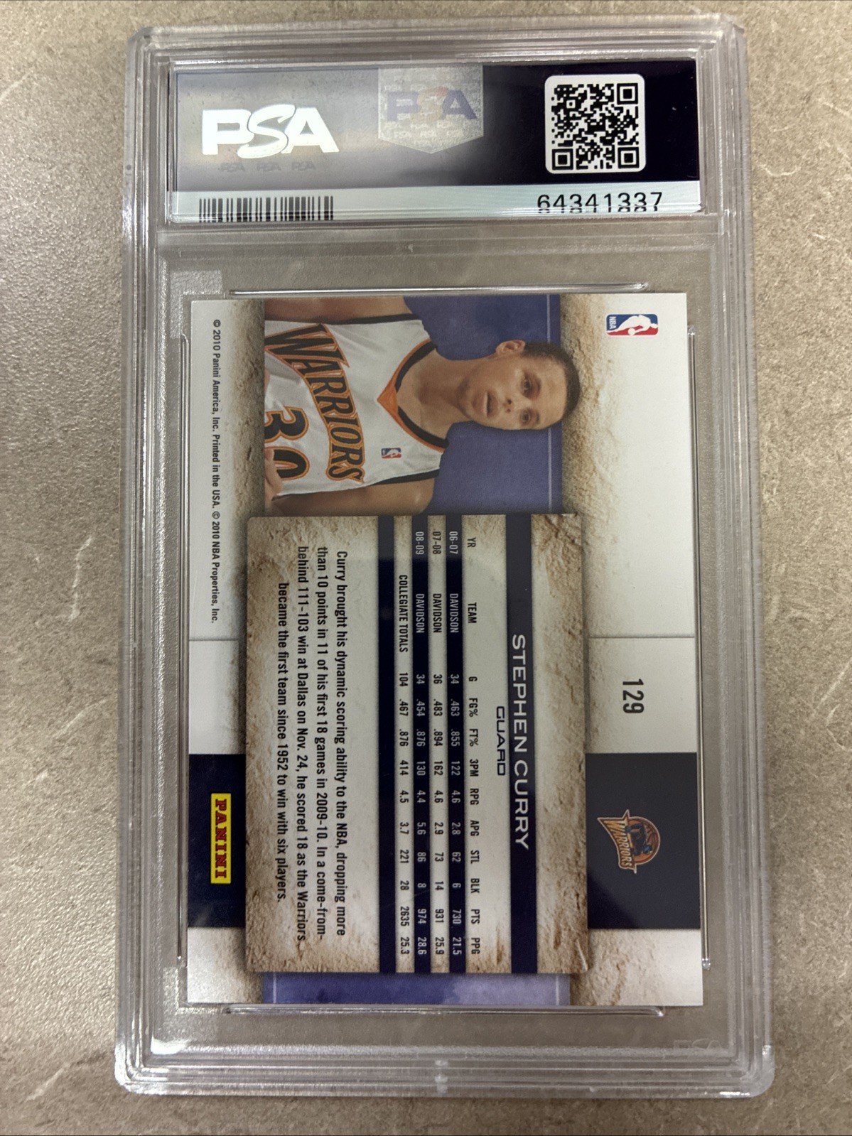 2009 Panini Studio Stephen Curry Rookie Card PSA GEM MT 10 RC view 2