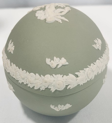 Vintage 1984 Wedgwood Salbei Grün Jasperware Cherub Ei Schmuckschatulle Selten - Bild 7 von 9