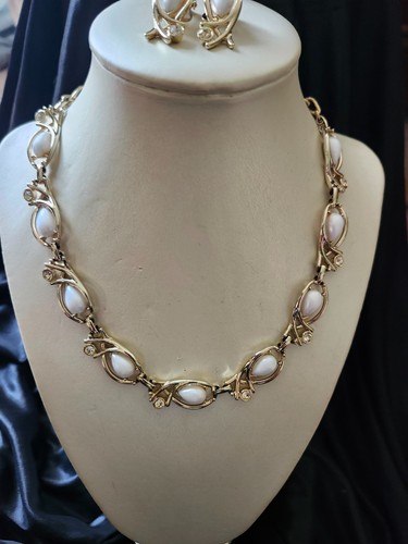 Vintage Strass & Kunstperlen Halskette & Ohrclips Strassschmuck - Bild 7 von 8