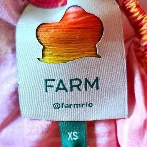 Farm Rio Sommer Garten Minikleid Blumen Puffärmel hinten zum Binden orange rosa Gr. XS - Bild 16 von 16