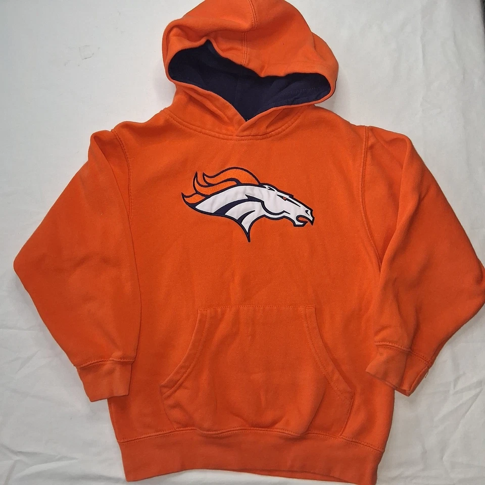 Ropa del equipo de la NFL Niños Denver Broncos Sudadera con capucha Naranja Pullover Sudadera Talla L-7 Foto 2 de 4