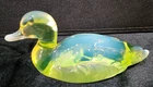 Fenton Glass Duck Paperweight - Yellow Opalescent Vaseline Uranium Glass Rare