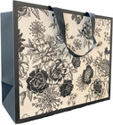 13" Black and White Vintage Floral Gift Bag, Medium Large