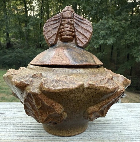 Bernard Rooke Vintage Brutalist Style Pottery Container Moth Leaf Bowl - Picture 2 of 15