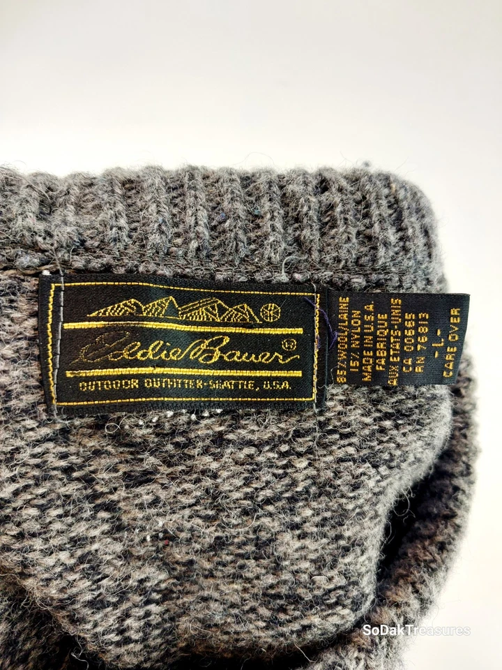 Suéter Pullover Vintage Eddie Bauer Para Hombres Grande Mezcla de Lana Gris Oscuro Cuello Redondo Foto 3 de 4