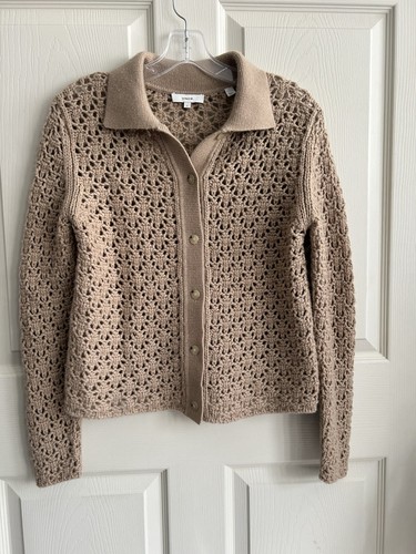 VINCE CROCHET KNIT COLLARD CARDIGAN WOOL/CASHMERE LIGHT SIZE SMALL AMBER - Picture 4 of 9