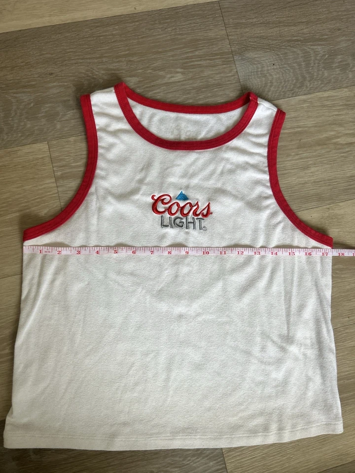 Y2K Coors Light Ringer Tank Top S/M Terry Knit Red Trim Embroidered Logo - Image 3 of 4