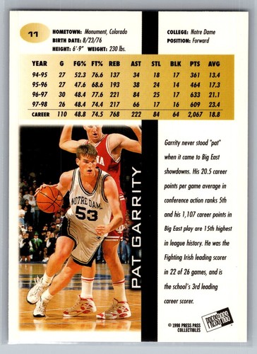 1998 Press Pass Torquers Pat Garrity #11 Notre Dame Fighting Irish - Picture 2 of 2