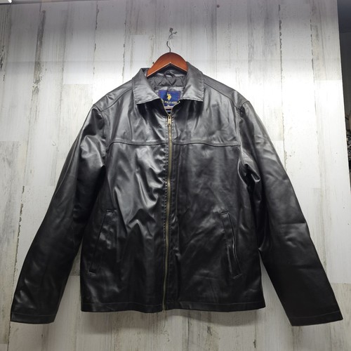 U. S. Polo Assn. Mens Faux Leather Jacket Quilted Lining Pockets Black Size XL - Picture 2 of 12