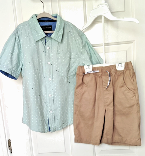 NWOT Kenneth Cole 2-Pc Boys Set - Green shirt & Beige shorts -Sz 7 100% cotton - Picture 6 of 8