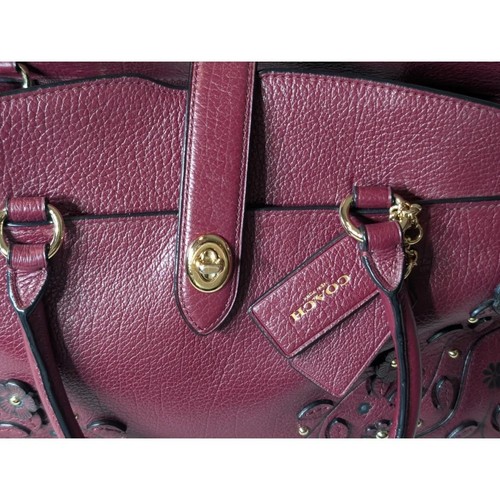 Coach Willow Floral Mercer Satchel Burgundy Leather Applique Crossbody Gold EUC - Picture 8 of 14