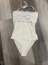 PilyQ Ivory Lace Strapless One Piece Swimsuit Halter Beach Size L IVO-547P