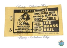 1984 Brass Rail Topless Club Membership Card – Sunnyvale CA Adult Entertainment