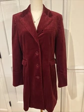 J. Peterman Fully Lined Deep Wine Velvet Long Single Breasted Blazer Ladies 10