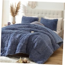 Fluffy Size Comforter Set, Faux Fur Comforter Set, Luxury Full Infinite Blue