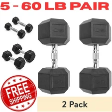 CAP Barbell Rubber 5 8 25 40 50 60 Lb Coated Hex Dumbbells Weights Pair Set of 2
