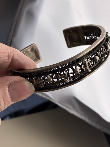 ANTIKER CHINESISCHER .800 SILBER MANSCHETTE ARMREIF ARMBAND STERNZEICHEN FILIGRAN - Bild 14 von 15