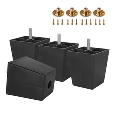 4pcs Plastic Furniture Legs 3 inch, Black Couch Legs Square Furniture Feet So...