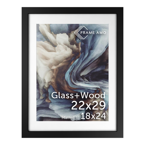 Frame Amo Black Wood Picture Frame, Tempered Glass, White Mat, 1.5 Inch Border - Picture 220 of 266