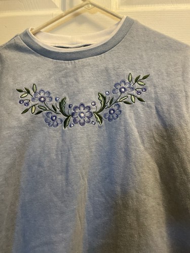 Sudadera vintage azul floral bordada Blair para mujer talla Lg - Imagen 2 de 4