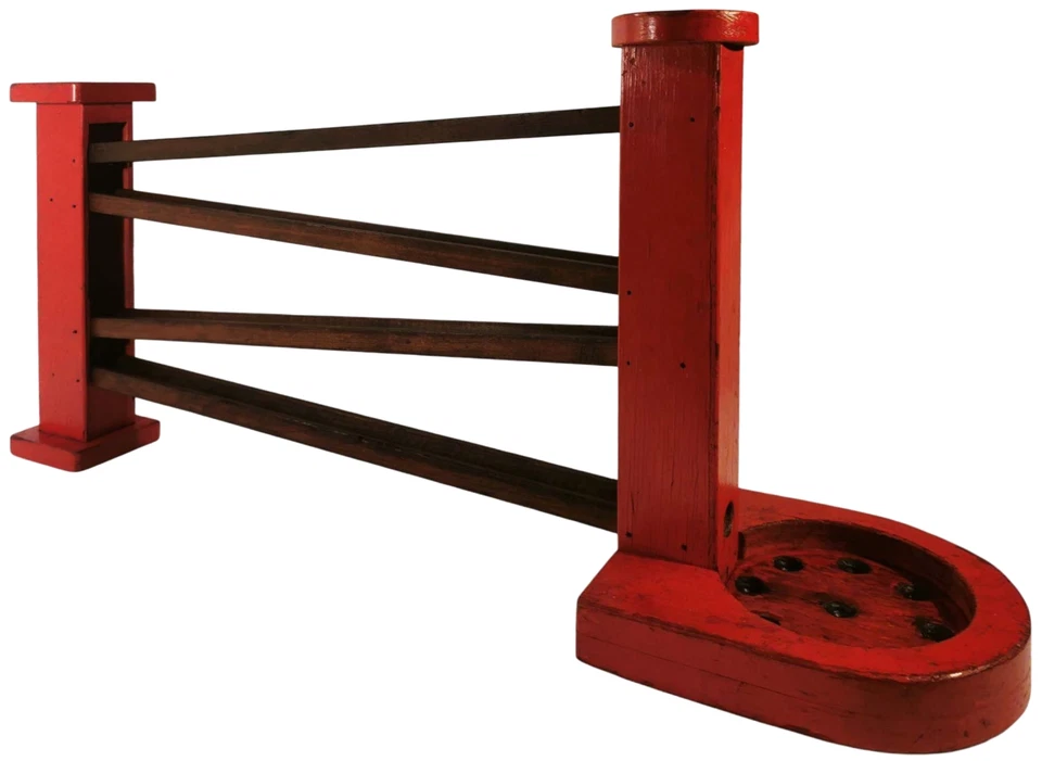 AMERICAN ANTIQUE 1930'S 29"L RED/BLACK ENML MARBLE RUN CHUTE WOOD AMUSEMENT GAME - Image 2 of 4
