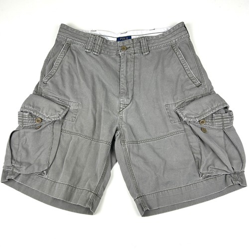 Polo Ralph Lauren Men’s Khaki Cargo Shorts Sz 34 taupe heavy cotton vintage