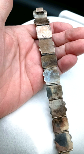 Bracciale Taxco Mexico pannello sterling marcato argento 925 pietra onice verde 7" - Foto 13 di 15