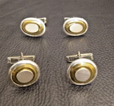 2 Pair of Vintage Mexican 925 Sterling Silver and Brass Cufflinks