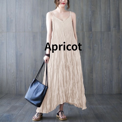 Women Casual Wrinkle Slip Dress With Pockets Spaghetti Strap Loose Maxi Camisole - Bild 17 von 28