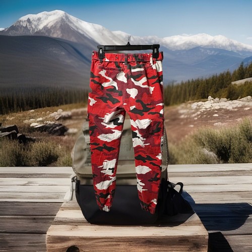 Kreamy Pants Women's Size Small Red Camo Cargo Joggers Belted Gorpcore Utility - Picture 2 of 11