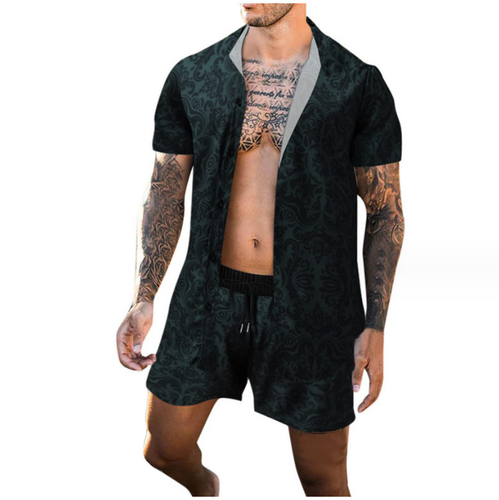 Hawaiian Mens Set Short Sleeved Shirt+Shorts Summer Casual Beach Two-Piece Set - Picture 6 of 21