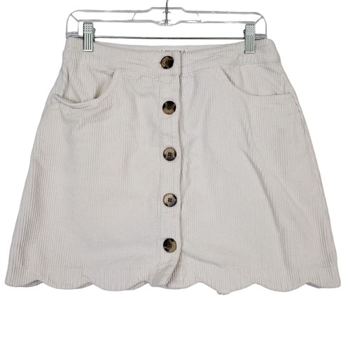 Blu Pepper Women's 30 Corduroy Scallop Hem Mini Skirt Day to Day Milk White - Picture 2 of 9
