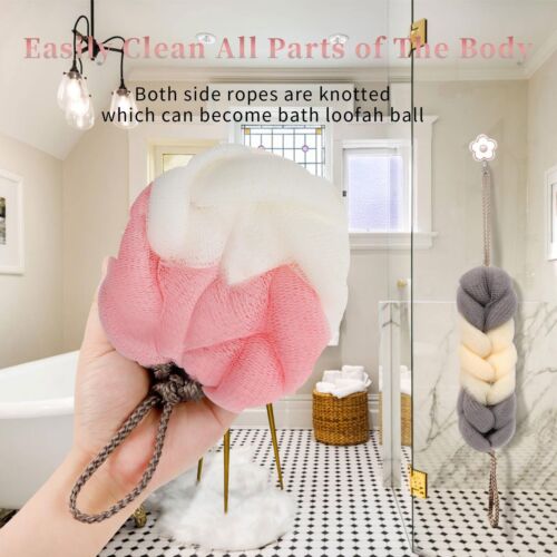Bath Loofah Sponge Back Scrubber Soft Mesh Body Wash Long Lofa Exfoliator Shower - Picture 7 of 8