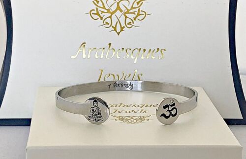 BUDDHIST/BUDDHA OM MANI PADME HUM MANTRA/GESANGSARMREIF/DAMEN/HERREN S/STAHL SILBER - Bild 3 von 4