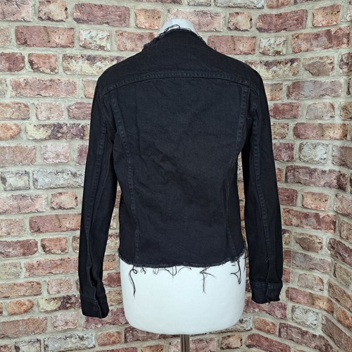 Marques Almeida Black Denim Jacket Womens Small Biker Collarless Raw Edge - Picture 10 of 12