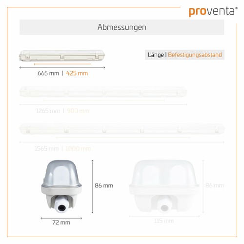 Feuchtraumleuchte IP65 m. LED-Röhre 60/120/150 cm, 1-/2-flammig, 4000K, 150lm/W - Bild 8 von 95