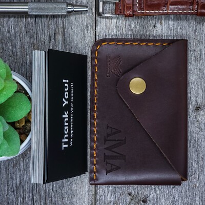 Full Grain Leather Business Card Holder Slim Front Pocket