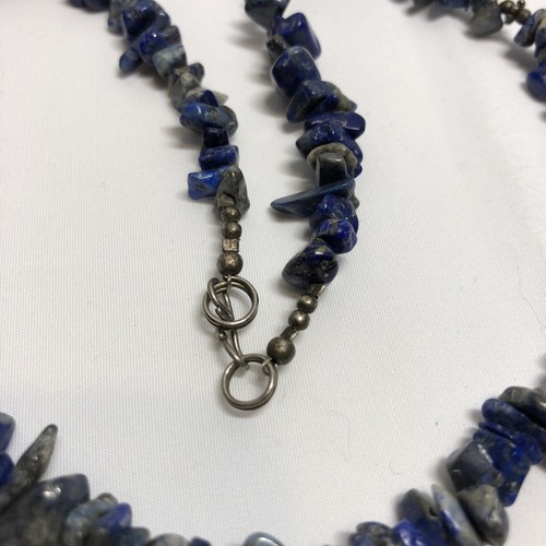 Lapis Stone Chips 16" Collar Necklace Blue Heart Pendant - Handmade - Picture 3 of 10