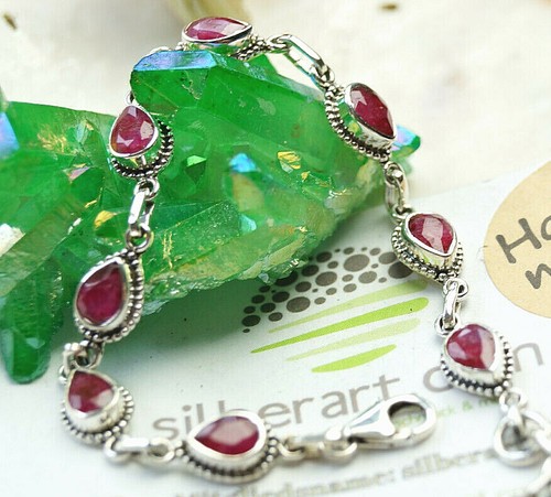 Vintage Design 925er Silber Armband Rubin Rot Tropfen 18 - 21 / 21,5 cm - Bild 5 von 12