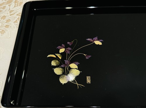 Japanisches Aizu Lackgeschirr schwarz rechteckiges Holztablett - Musashino Design - Bild 3 von 9