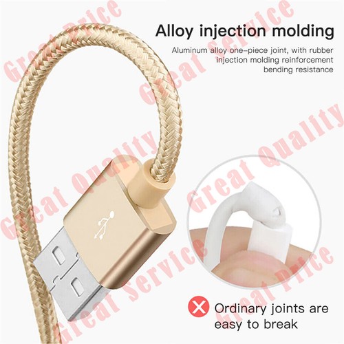 USB Charger Cable For iPhone Android Type-C Braided Cord Aluminum Connector Long - Photo 8 sur 18