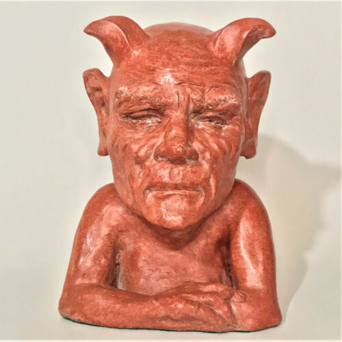 Arte popolare originale fatta a mano, scultura diavolo rosso da collezione interno esterno 8" - Foto 11 di 12