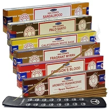 Satya Incense Sticks Variety Pack #10 and Holder Bundle with 6 Classic Fragra...
