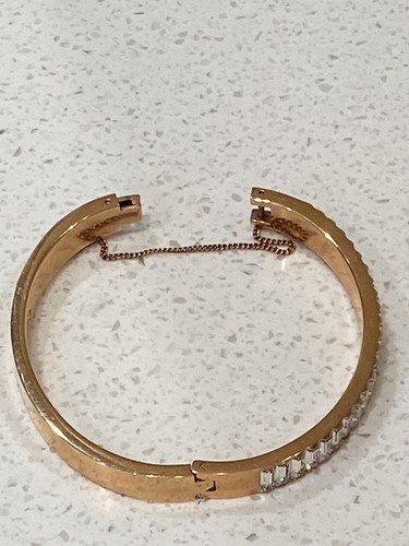 MICHAEL KORS Rose Gold Tone Hinged Channel Crystal Set Bangle Bracelet - Picture 10 of 21